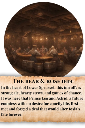 Bear & Rose Inn, Andoria, in fantasy kingdom of Iosia, Teen YA Fantasy book series, Thorne Chronicles