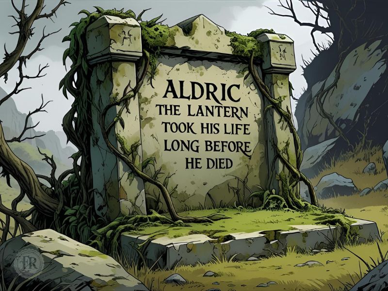 Fantasy gravestone of the fictional squire, Aldric, from the Hollow-Eyed Knight tale by Lisa Alfano